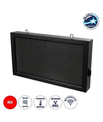 GLOBOSTAR® DISPLAY 90276 Κυλιόμενη Ψηφιακή Επιγραφή 64x32cm P10 Μονής Όψης LED AC 220-240V Αδιάβροχο IP65 Κόκκινο - WiFi Control μέσω FK APP - Αισθητήρας Θερμοκρασίας & Υγρασίας - Μ72 x Π9 x Υ42.5cm - 2 Χρόνια Εγγύηση